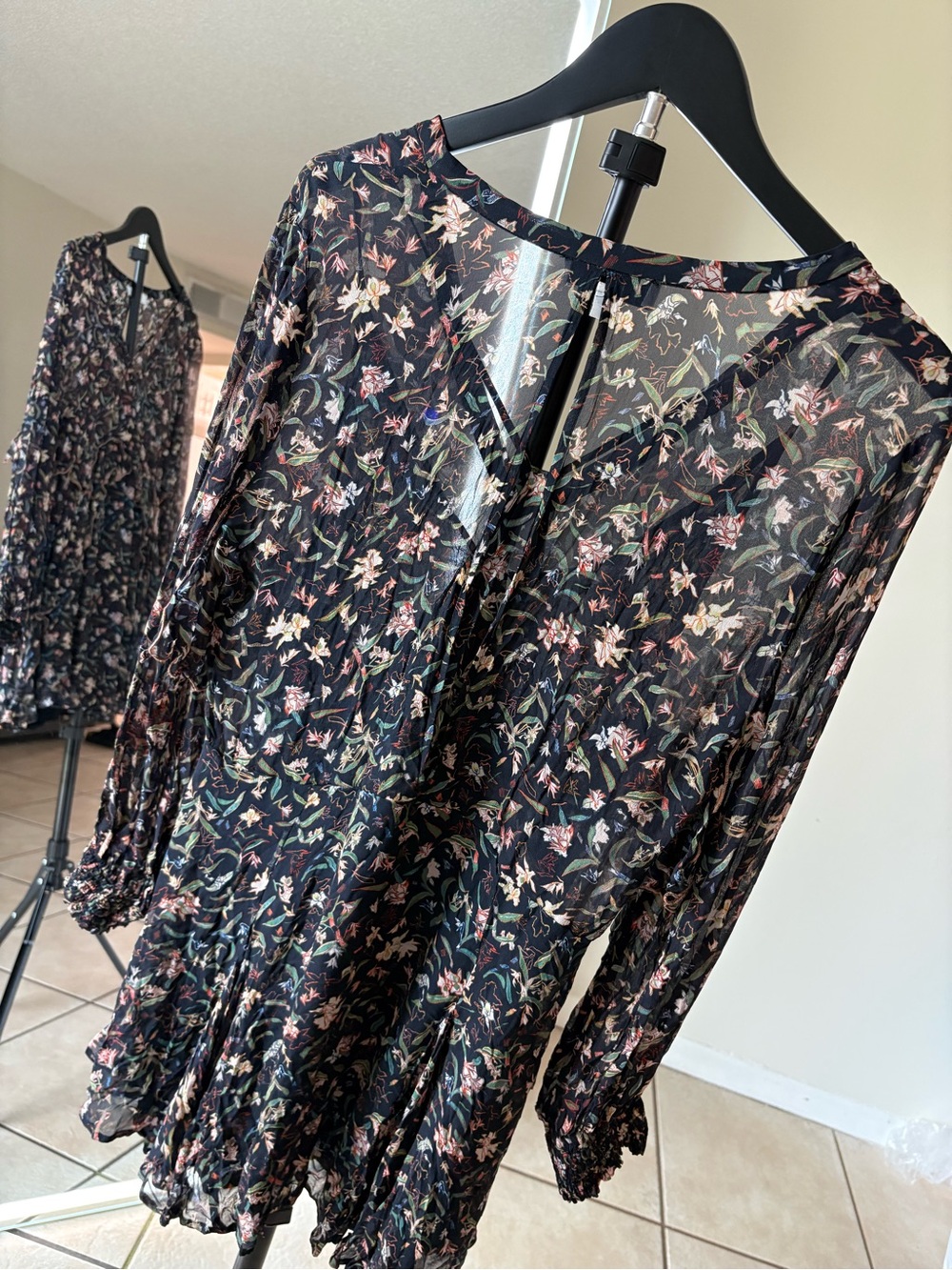 IRO Black Floral Sheer Tie-Front Blouse - Picture 6 of 6
